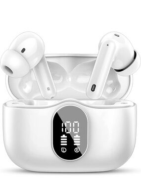 True Wireless Bluetooth Earbuds with LED Charging Case - White
